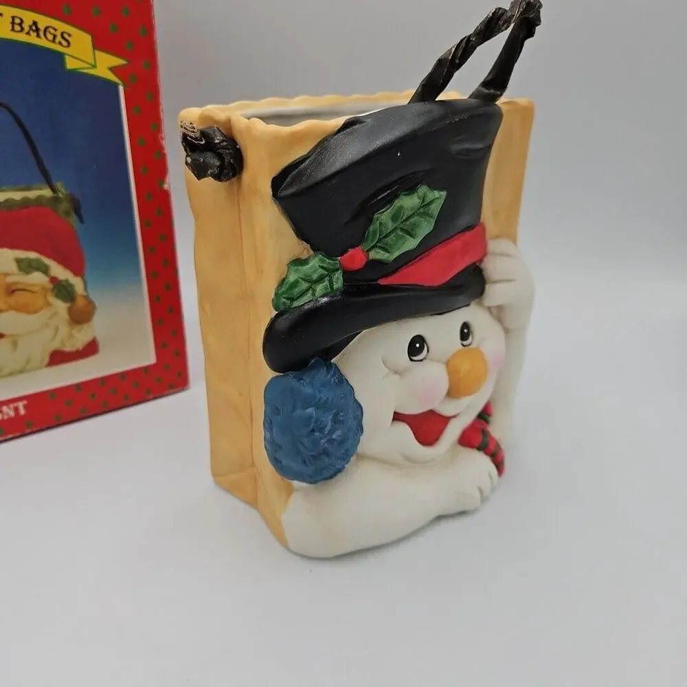 Vintage Ceramic Christmas Decor Snowman Gift‎ Bag Ceramic Dish